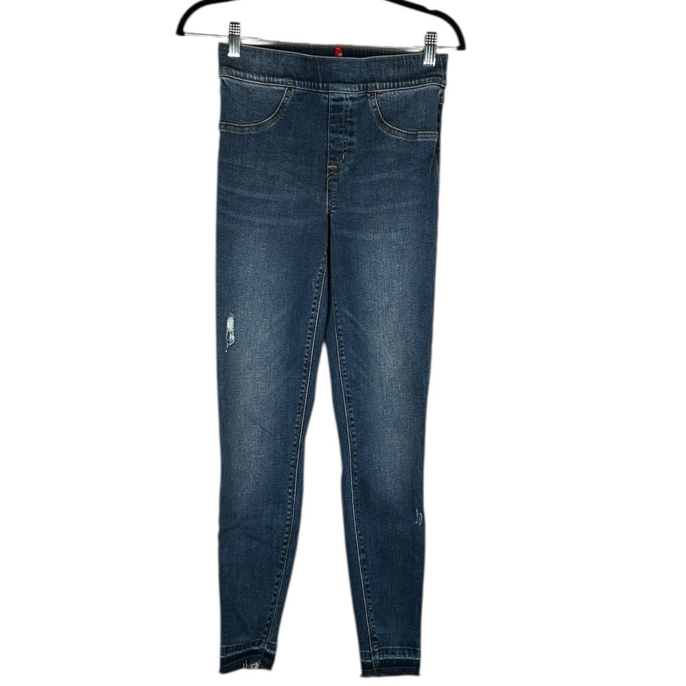 Spanx Dark Wash Distressed Ankle Skinny Pull On Shaping‎ Jeans Size Small
